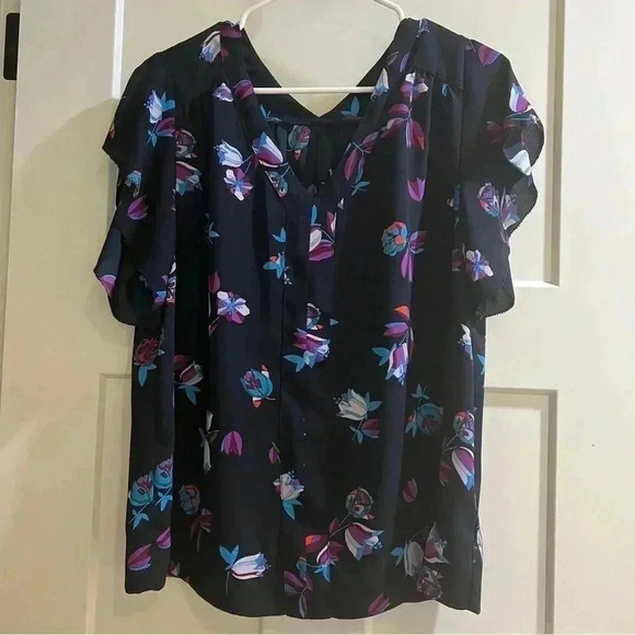 Philosophy Tops - Philosophy Women’s Blouse Size L Dark Blue Floral